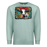 Seafoam holstein cow with glitter and leopard background Premium Sweatshirt - BarkalooDesign