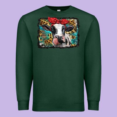 Holstein Cow With Glitter And Leopard Background Premium Sweatshirt Designed By Barkaloodesign