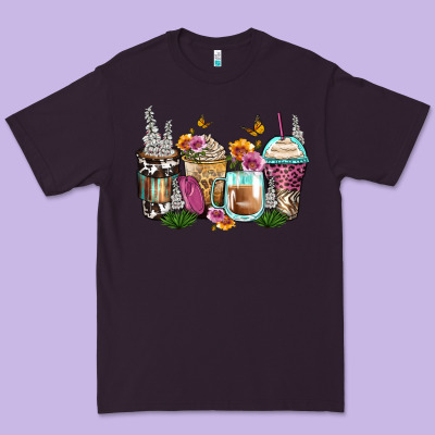 Floral Coffee Cups Premium Tee Designed By Zillion Design Studio