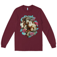 Mustang Horse With Floral Background Long Sleeve Tee | Teevron