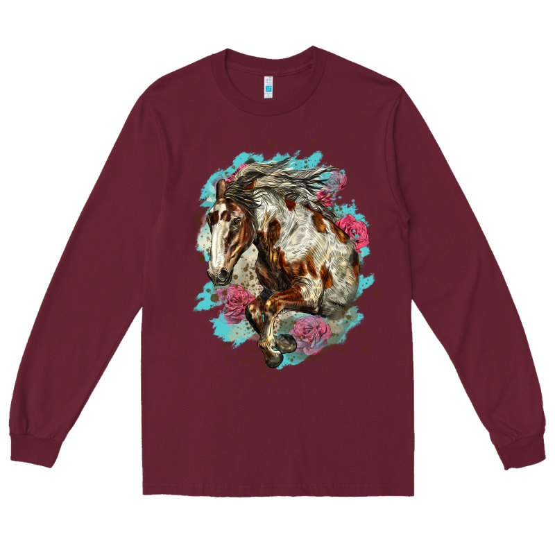 Mustang Horse With Floral Background Long Sleeve Tee by LillyAllenDesigns | Teevron