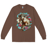 Chestnut mustang horse with floral background Long Sleeve Tee - LillyAllenDesigns