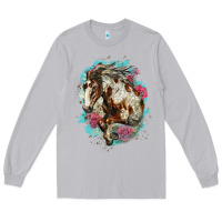 Moon Dust mustang horse with floral background Long Sleeve Tee - LillyAllenDesigns