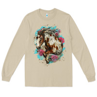 Mushroom mustang horse with floral background Long Sleeve Tee - LillyAllenDesigns
