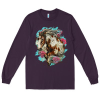 Plum mustang horse with floral background Long Sleeve Tee - LillyAllenDesigns