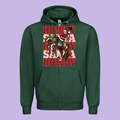 Howdy Santa Cowboy Christmas Zipper Hoodie Designed By Maliassmallbusiness