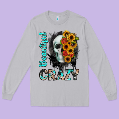 Beautiful Crazy Skull Long Sleeve Tee Designed By Jahusdesignshop