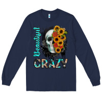 Navy beautiful crazy skull Long Sleeve Tee - JahusDesignShop