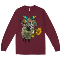 Burgundy cute hempshire sheep with eyeglasses Long Sleeve Tee - LillyAllenDesigns