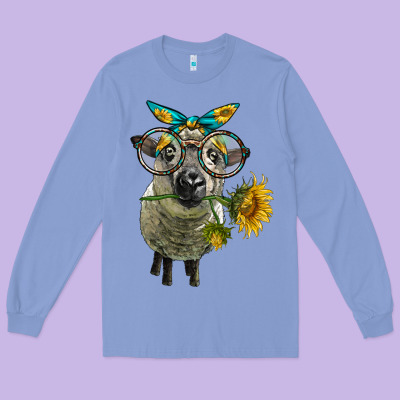 Cute Hempshire Sheep With Eyeglasses Long Sleeve Tee Designed By Lillyallendesigns