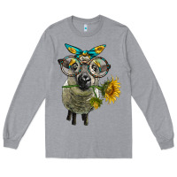 Heather Grey cute hempshire sheep with eyeglasses Long Sleeve Tee - LillyAllenDesigns