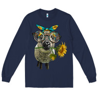 Navy cute hempshire sheep with eyeglasses Long Sleeve Tee - LillyAllenDesigns