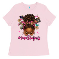 Bubblegum Pink small business afro messy bun Ladies Tee - texasbilliewilder