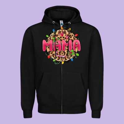 Mama Christmas Lights Zipper Hoodie Designed By Maliassmallbusiness