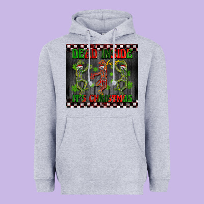 Dead Inside But It's Christmas Dancing Skeletons Heavyweight Hoodie Designed By Barkaloodesign