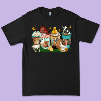 Farm Animals Coffee Cups Premium Tee Designed By Zillion Design Studio