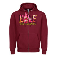 Burgundy love pink christmas gnome Zipper Hoodie - NancyCooperArtShop