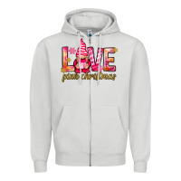 Dove Grey love pink christmas gnome Zipper Hoodie - NancyCooperArtShop