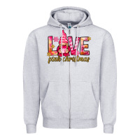 Heather Grey love pink christmas gnome Zipper Hoodie - NancyCooperArtShop
