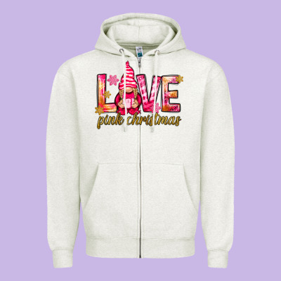 Love Pink Christmas Gnome Zipper Hoodie Designed By Nancycooperartshop
