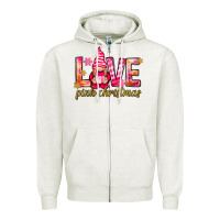 Oatmeal Heather love pink christmas gnome Zipper Hoodie - NancyCooperArtShop