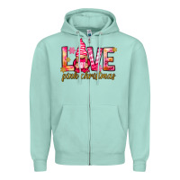 Seafoam love pink christmas gnome Zipper Hoodie - NancyCooperArtShop