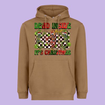Dead Inside But It's Christmas Dancing Skeletons Heavyweight Hoodie Designed By Barkaloodesign