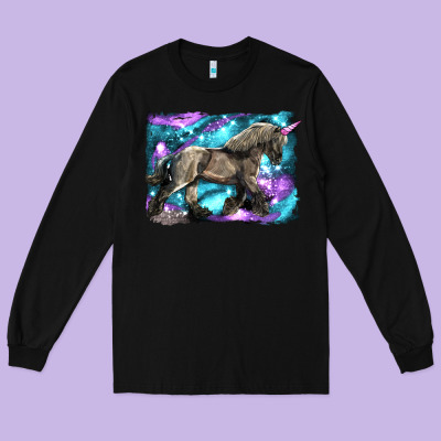 Black Unicorn Long Sleeve Tee Designed By Lillyallendesigns