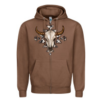 Chestnut bull skull with aztec Zipper Hoodie - MaliasSmallBusiness