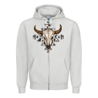 Dove Grey bull skull with aztec Zipper Hoodie - MaliasSmallBusiness