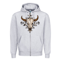 Heather Grey bull skull with aztec Zipper Hoodie - MaliasSmallBusiness
