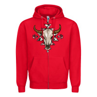 Red bull skull with aztec Zipper Hoodie - MaliasSmallBusiness