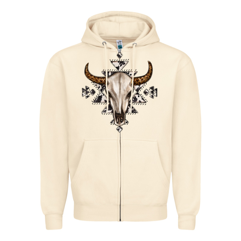 Bull Skull With Aztec Zipper Hoodie by MaliasSmallBusiness | Teevron