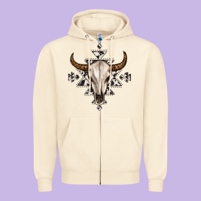 Bull Skull With Aztec Zipper Hoodie Designed By Maliassmallbusiness