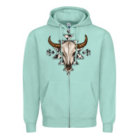 Seafoam bull skull with aztec Zipper Hoodie - MaliasSmallBusiness