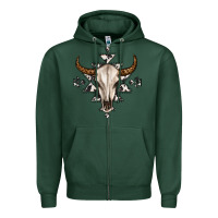 Sports Green bull skull with aztec Zipper Hoodie - MaliasSmallBusiness