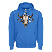 True Royal bull skull with aztec Zipper Hoodie - MaliasSmallBusiness