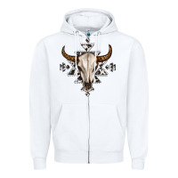 White bull skull with aztec Zipper Hoodie - MaliasSmallBusiness