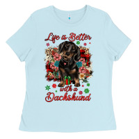 Baby Blue Christmas life is better with a dachshund Ladies Tee - JahusDesignShop