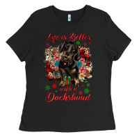 Black Christmas life is better with a dachshund Ladies Tee - JahusDesignShop