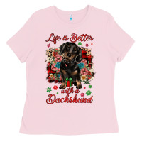 Bubblegum Pink Christmas life is better with a dachshund Ladies Tee - JahusDesignShop