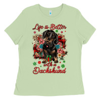 Matcha Christmas life is better with a dachshund Ladies Tee - JahusDesignShop
