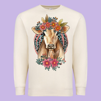 Flower Cow Premium Sweatshirt Designed By Jasminsmagicworld