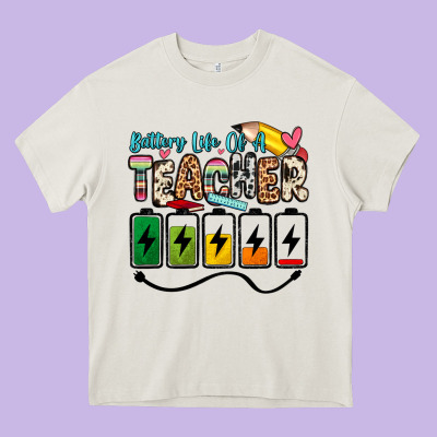 Battery Life Of A Teacher Heavy Core Tee Designed By Zillion Design Studio