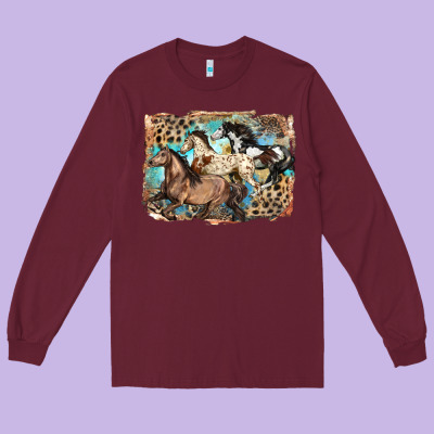 3 Western Horses Running Free Long Sleeve Tee Designed By Lillyallendesigns