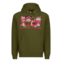 Army Green cafecito y chisme with coffee cups Premium Hoodie - texasbilliewilder