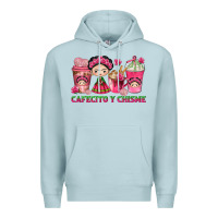 Blue Mist cafecito y chisme with coffee cups Premium Hoodie - texasbilliewilder