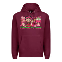 Burgundy cafecito y chisme with coffee cups Premium Hoodie - texasbilliewilder