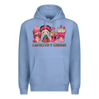 Colony Blue cafecito y chisme with coffee cups Premium Hoodie - texasbilliewilder