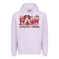 Lilac cafecito y chisme with coffee cups Premium Hoodie - texasbilliewilder
